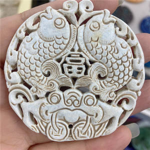 Liontin Ukiran Tangan, Batu Kebahagiaan Ganda Bentuk Naga Giok untuk Membuat Kalung - Product Image 5