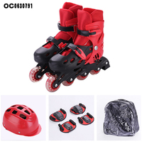 Nouveauté Chaussures de patinage à roulettes rouges pour enfants avec casque et genouillères