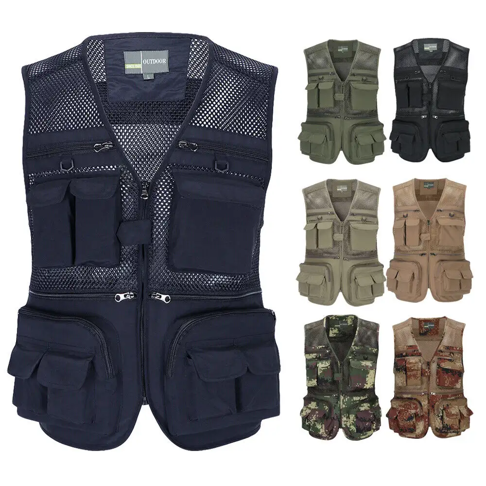 Spring Custom Logo Pockets Wholesale Black Outwear Solid Mesh Cargo Gorpcore Vest Men