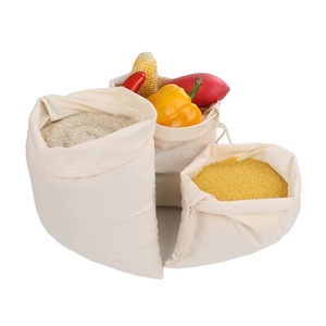 Sac de courses réutilisable en coton biologique avec cordon de serrage, sac de rangement anti-poussière 25x30 10x15cm pour légumes, riz et aliments - Product Image 1