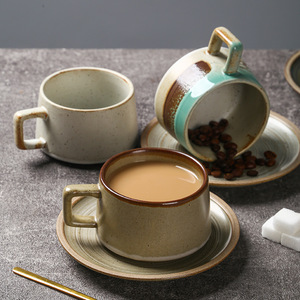High Quality Retro Style 300ml Porcelain Coffee Mug and Saucer Ceramic <b>Cup</b> <b>Set</b> Low MOQ - Product Image 6