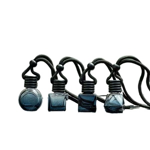 Empty 8ml Gradient Black Wood Cap Luxury <strong>Mini</strong> Classic Hanging Glass Car Air Freshener Essential <strong>Oil</strong> Perfume Car <strong>Diffuser</strong> Bottle - Product Image 1