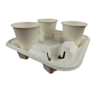 Ensembles de vaisselle jetables pour cuisine et camping, plateau quatre tasses en bagasse de canne à sucre, emballage biodégradable, porte-gobelets certifié LFGB