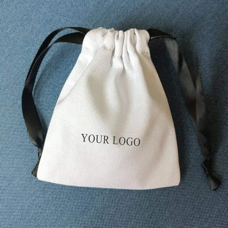 Sacola de musselina de algodão orgânico com logotipo personalizado, bolsa de compras com cordão de lona, sacola para joias e bolsas
