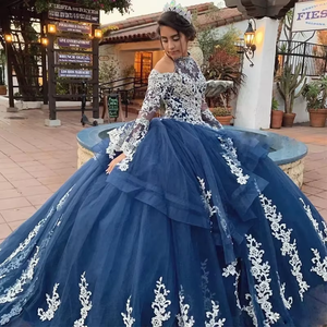 Donanma balo quincedresses elbiseler Halter basamaklı Ruffles aplikler boncuk uzun resmi balo parti önlük MQ628 - Product Image 6