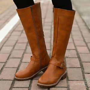 Bottes d'hiver rétro pour femmes, bottes de <span class=keywords><strong>moto</strong></span> à talon bloc - Product Image 4