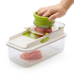 Cortador de verduras multifunción con contenedor de almacenamiento, cuchillas intercambiables, rebanador manual para preparación de cocina - Product Image 1
