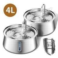 Distributeur d'eau automatique portable en acier inoxydable pour animaux de compagnie (chiens et chats) 4L avec capteur de niveau et filtration/purification de grande capacité