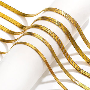 Cadenas de Acero Inoxidable 316L Hipoalergénicas de Moda, Personalizadas al por Mayor, Cadena de Oro de 14k y 18k, Collar Plano con Diseño de Espina de Pescado para Mujer - Product Image 1