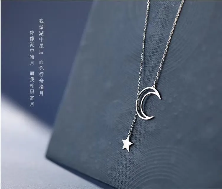 2020 simple stainless steel gold hollow moon with star pendant necklace