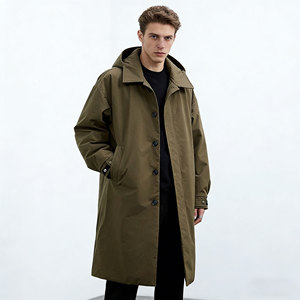 Veste d'hiver décontractée longue pour homme, coupe-vent chaud à col montant, grande taille, avec capuche - Product Image 1