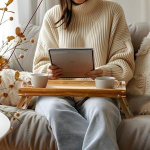 <span class=keywords><strong>Plateau</strong></span> de lit rectangulaire pliable en bois d'acacia Utoplike, table de service pour <span class=keywords><strong>canapé</strong></span> et lit, 43Dx30.5Lx21.1Hcm - Product Image 5