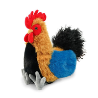 Boneka Hewan Ternak Realistis Ayam Jago Coklat Berbulu Hitam dengan Sayap Biru dan Sisir Merah, Dekorasi untuk Hadiah Natal dan Paskah