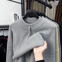 Pull en maille pour homme à col semi-zippé et col semi-montant, couleur unie, collection Automne/Hiver 2026, best-seller transfrontalier en direct