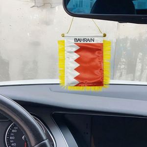 Bandera de satén personalizada de Baréin, mini bandera para coche impresa digitalmente con borlas amarillas, hecha de poliéster y plástico para uso automotriz - Product Image 3
