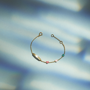 Braccialetto Personalizzato per <span class=keywords><strong>Bambini</strong></span> con Catena in Oro 18K e Barretta in Acciaio Inossidabile con Cuori Smaltati Colorati - Product Image 4