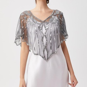 Vestido corto con lentejuelas finas y abalorios, chal de moda para mujer - Product Image 5