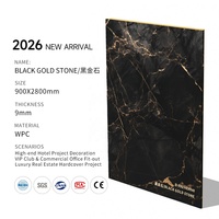 Panel de Pared WPC con Efecto Mármol Negro Dorado de Lujo, Colección de Vetas Blancas y Negras de 9 mm, Revestimiento de Pared Interior Impermeable e Ignífugo