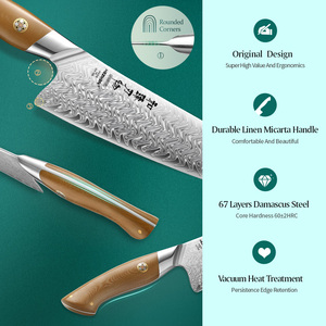 Couteau de chef HEZHEN en acier Damas personnalisé, manche en Micarta de lin durable, couteau de cuisine professionnel pour trancher, Gyuto - Product Image 2