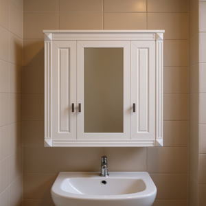 Botiquín de Pared Blanco con Puerta Espejada, Almacenamiento para Baño, Diseño Tradicional, Marco de Madera, Espejo Antivaho - Product Image 2
