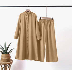 Traje de Pantalón de Pierna Ancha y Abrigo Largo para Mujer Modesta, Estilo Islámico, Ramadán, Marruecos, Dubái, Musulmán, 2 Piezas, Kimono Informal, Atuendos Árabes - Product Image 6