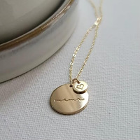 Collier pendentif Maman en or brillant, disque cœur, chaîne à maillons avec inscription Mère, cadeau de bijoux gravé pour la Fête des Mères
