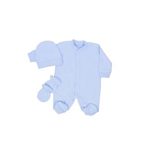 Conjunto de mameluco de bebé azul de lujo moderno personalizado de manga larga 100% tela de punto de algodón para Primavera al por mayor para bebés - Product Image 1