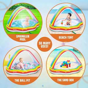 Piscine gonflable pour enfants en PVC arc-en-ciel avec arroseur et auvent solaire 51x40, piscine de jeux aquatiques pour enfants - Product Image 3