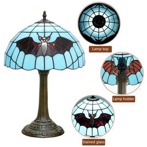 <span class=keywords><strong>Lampe</strong></span> de bureau Tiffany en verre bleu teinté, <span class=keywords><strong>lampe</strong></span> de chevet antique pour salon, chambre à coucher, bureau, lecture, décoration d'Halloween, lampes de table - Product Image 6