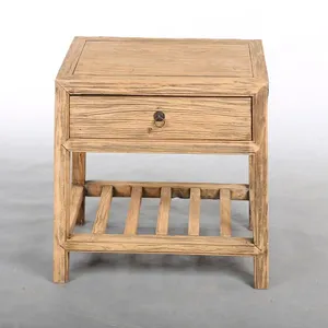 Antique <strong>Rustic</strong> Living Room Night Stand Solid Wood Drawers <strong>Bedside</strong> <strong>Table</strong> - Product Image 1