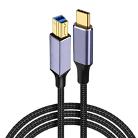 Cable USB C a USB B 3.0 con Trenzado de Nailon, Compatible con Impresoras, Monitores, Estaciones de Acoplamiento, Discos Duros Externos y Escáneres (Negro)