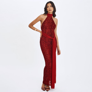 Robe longue imprimée à col halter avec dos transparent, robe de soirée dos nu, taille naturelle - Product Image 3