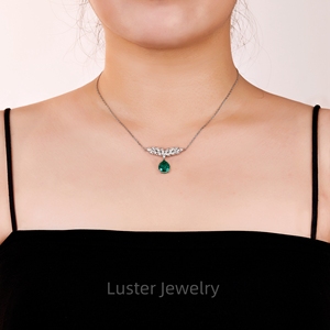 Lustro elegante placcato oro 18k 925 argento 10x12mm pera laboratorio Colombia collana pendente smeraldo con pavé Moissanite - Product Image 6