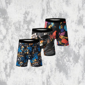 Lot de 3 boxers imprimés tendance pour hommes, respirants, doux, séchage rapide, en soie glacée, sous-vêtements de sport tricotés numériquement - Product Image 3