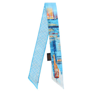 Custom Printed Long Ribbon Scarf 90x5cm & 120x8cm Lightweight Chiffon Feel Scarf, Leaf Argyle Print Hair Neck Scarf for Women - Product Image 5