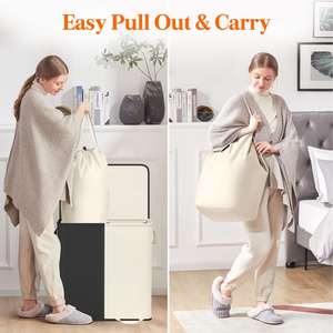 136L <b>White</b>&Black Double <b>Laundry</b> Basket Large Clothes <b>Hampers</b> with Removable Bag <b>Laundry</b> Organizer 2 Section for Bathroom - Product Image 4