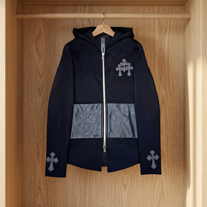 Chaqueta con Capucha y Cremallera con Cruz Bordada Estilo Gótico para Hombre, Cortavientos, Corte Regular, Sudadera de Punto de Poliéster para Otoño - Product Image 1