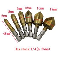6Pc Hexagonal Menangani Titanium Berlapis Lima Edge Chamfering Alat Reaming Chamferer 12Mm 16Mm 19Mm Kayu Tempat facer Lengan