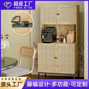 Nordic style <b>sideboard</b>, rattan TV cabinet, minimalist retro style solid wood cabinet, large capacity <b>storage</b> cabinet - Product Image 4