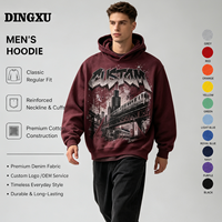 Sweat-shirt à capuche graphique délavé bordeaux pour homme, imprimé graffiti, hiver, épaules tombantes, poche kangourou, coupe oversize, en molleton de coton