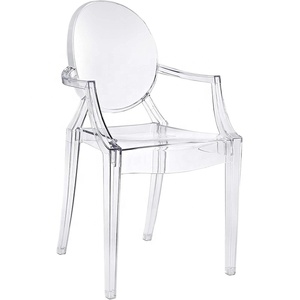 Chaise à bras polyvalente moderne en acrylique empilable pour cuisine <span class=keywords><strong>et</strong></span> salle à manger, transparente, entièrement assemblée - Product Image 1