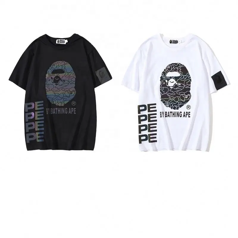 2023 new design BAPE shark reflective color ape-man T-shirt Silk screen printing personality Japanese men's sports shirt tee