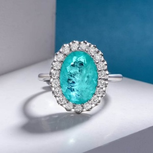 New Collection S925 Sterling Silver Vintage Oval Cut Paraiba Tourmaline Halo <b>CZ</b> Engagement Wedding Anniversary Gift Women's <b>Ring</b> - Product Image 2