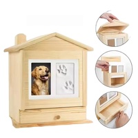 Urne funéraire en bois en forme de maison pour animaux de compagnie avec cadre photo et emplacement pour empreinte de patte, urne commémorative en bois pour chien et chat