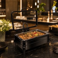 Plat de service Liyunda en acier inoxydable, luxe noir, avec couvercle hydraulique, grande capacité, pour traiteur