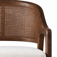 Chaise de salle à manger en bois massif noyer foncé avec dossier en rotin tressé à la main, fauteuil moderne rembourré en ivoire pour salle à manger