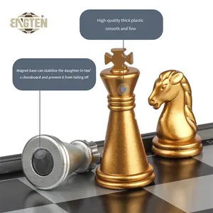 Jogo de tabuleiro de xadrez em plástico, peça magnética de ouro e prata