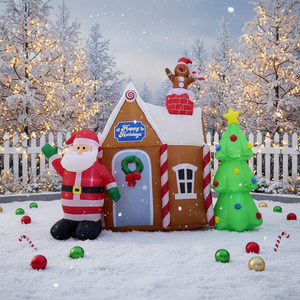 Decoración Navideña Inflable de 2.1 Metros, <span class=keywords><strong>Castillo</strong></span> de Papá Noel, <span class=keywords><strong>Hombre</strong></span> de Jengibre, Árbol de Navidad, Modelo Inflable para Exteriores, Adorno para Jardín - Product Image 3