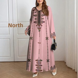 <span class=keywords><strong>Robe</strong></span> <span class=keywords><strong>longue</strong></span> élégante à col en V imprimé, style vintage européen et américain, coupe ample, style ethnique, à manches longues, une pièce - Product Image 2
