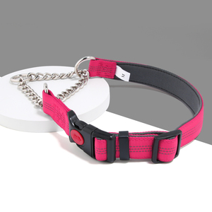 Collar de perro de medio control ajustable con cadena de acero inoxidable al por mayor, collar reflectante de nailon para mascotas para entrenamiento de caminar sin tirones - Product Image 1